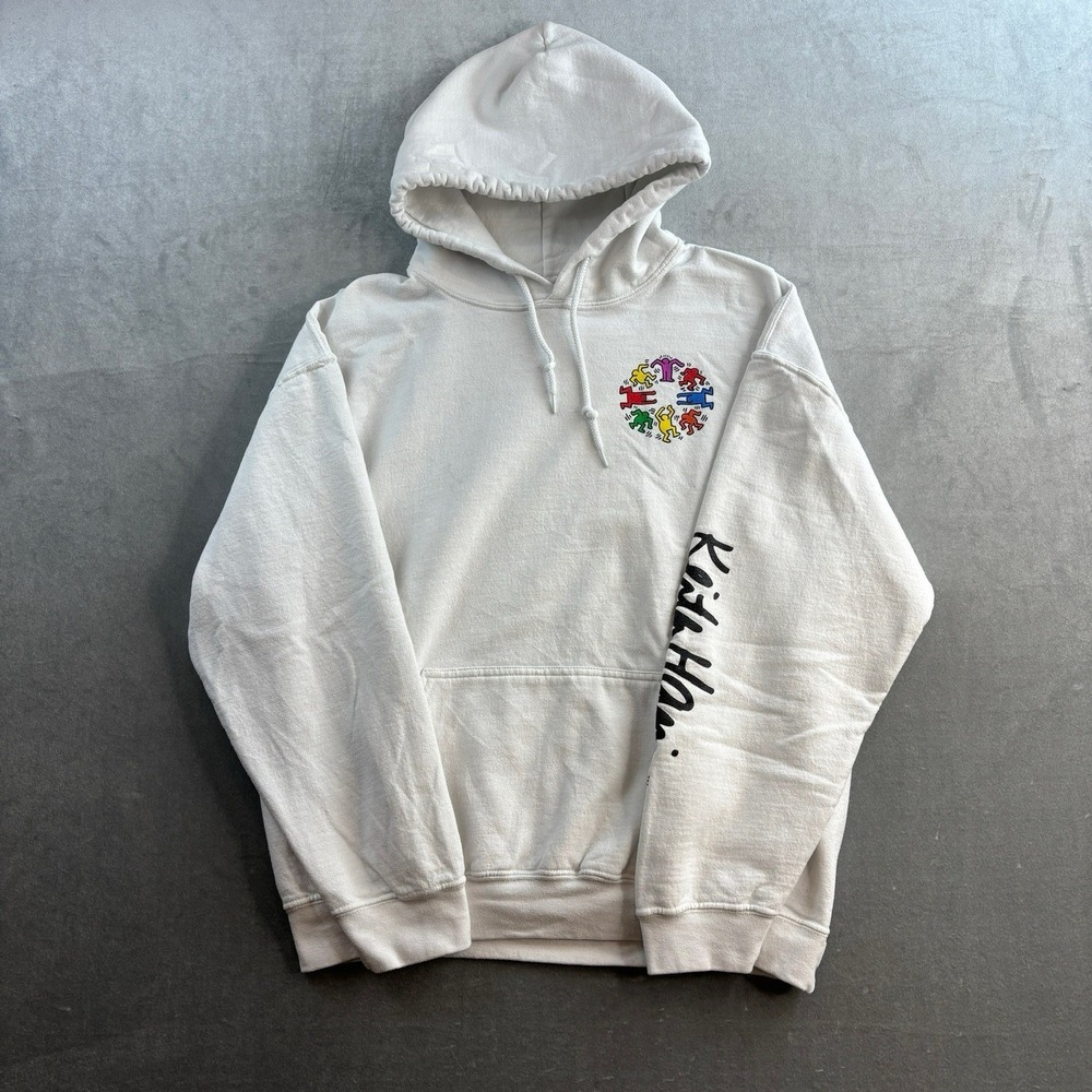 Keith Haring Graphic Hoodie White Pullover Y2K Men's Large